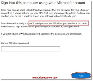 Solve the we'll need your current windows password one last time situation when Windows update switches you to a Microsoft account