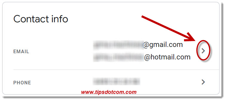 Recovery email in the Google contact info section Recovery email in the Google contact info section