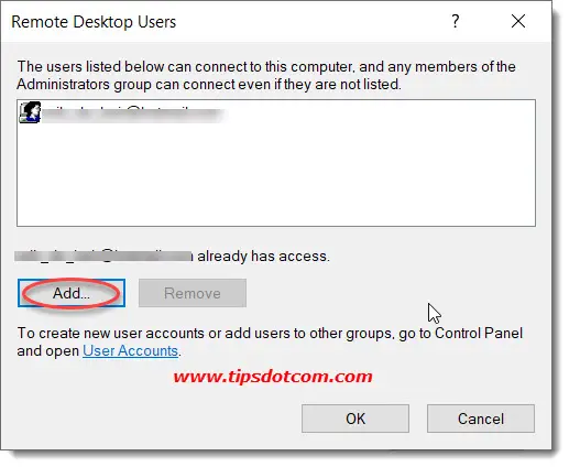 Adding users to allow remote connections to this computer Adding users to allow remote connections to this computer