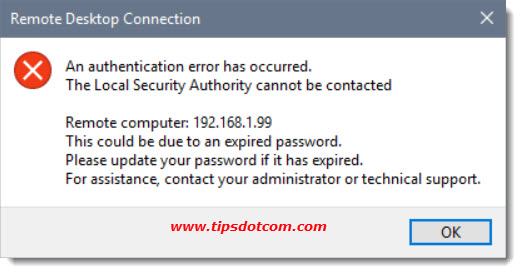 An authentication error has occurred. The Local Security Authority cannot be contacted.