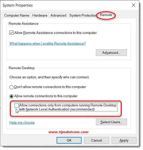 Uncheck "Allow connections only from computers running remote desktop with network level authentication"