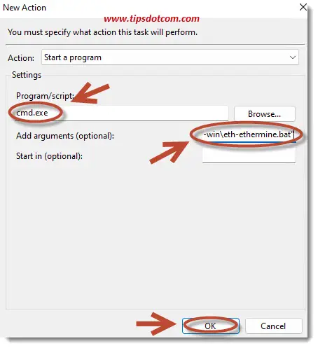Enter the arguments to automatically run an elevated task at startup Enter the arguments to automatically run an elevated task at startup
