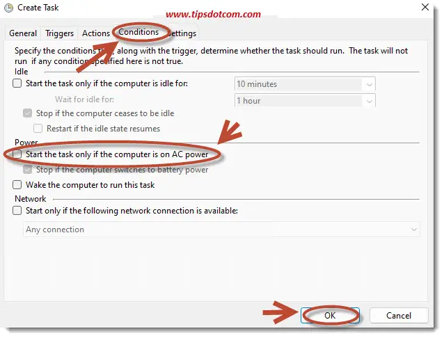 Switch to the conditions tab Switch to the conditions tab