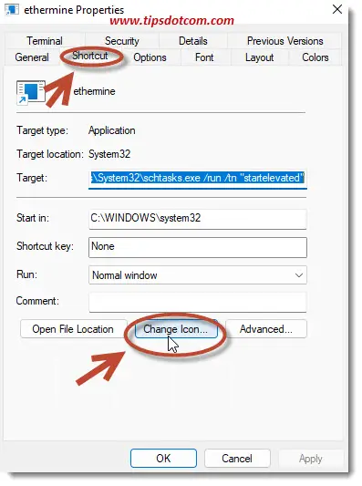 Changing the icon Changing the icon