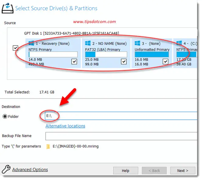 Set your external hard drive as destination Set your external hard drive as destination