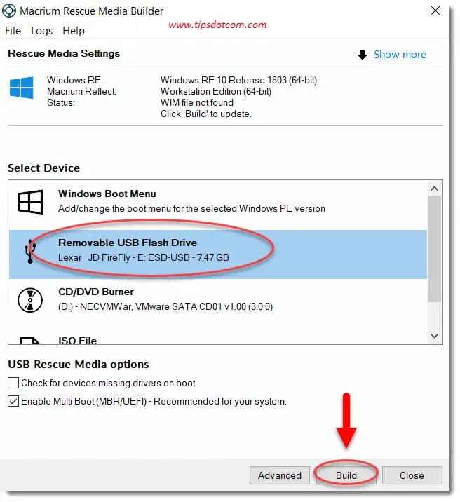 Creating rescue media on a flash drive Creating rescue media on a flash drive