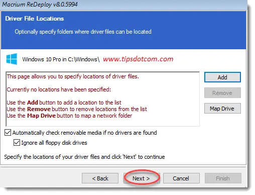 Driver file location: accept defaults Driver file location: accept defaults