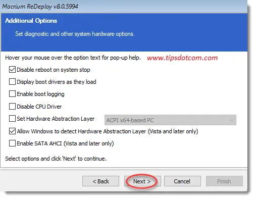 Additional options: accept defaults Additional options: accept defaults