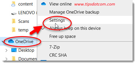 Go to OneDrive settings Go to OneDrive settings