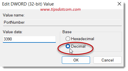 Change the RDP listening port in the registry