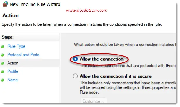 Allow the connection