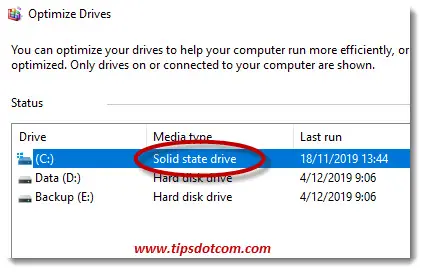 Windows 10 drive optimizer to check if a hard drive is ssd