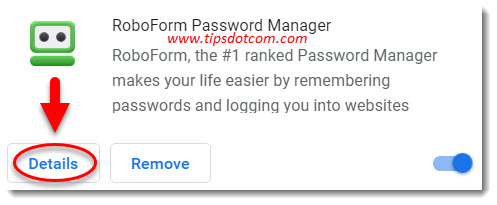 Go to details to enable Chrome extensions in incognito mode