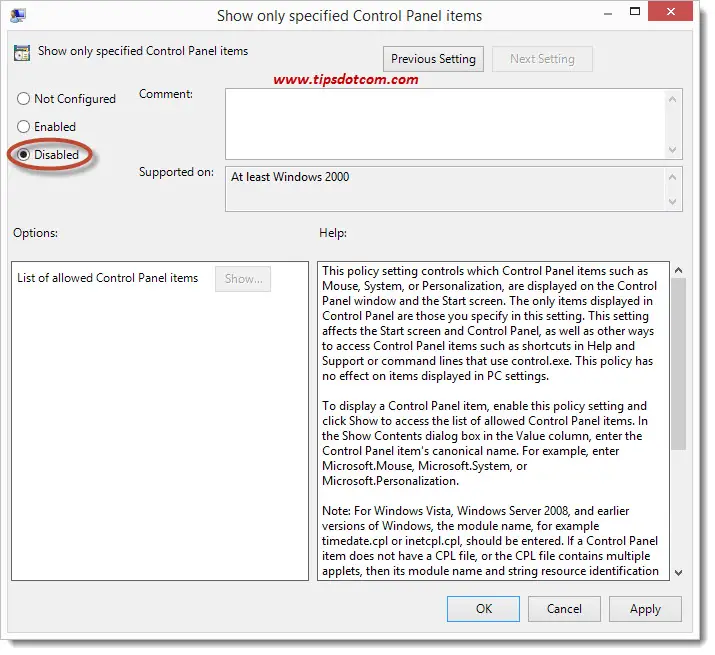 windows 10 control panel blank