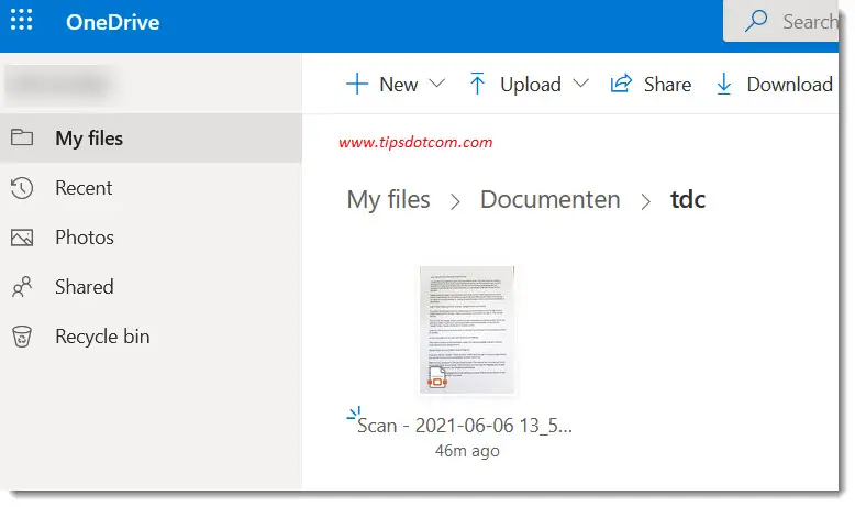 The newly scanned pdf document in Onedrive The newly scanned pdf document in Onedrive