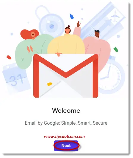 The Gmail account welcome screen