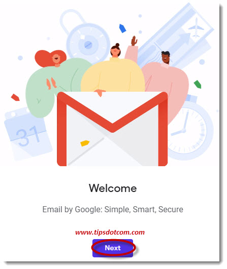 The Gmail account welcome screen