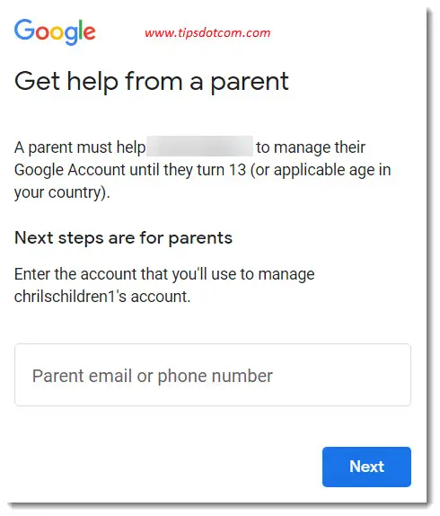 Create a Gmail account for your child: link parent account