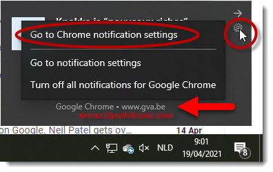 Disable Chrome notifications via the gear icon Disable Chrome notifications via the gear icon