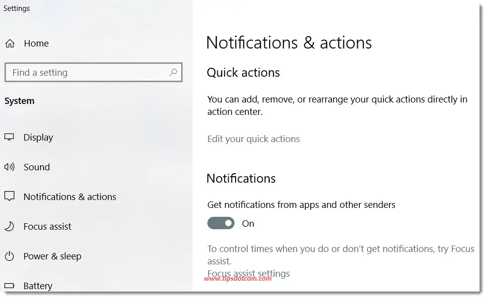 Notifications and actions settings in Windows 10 Notifications and actions settings in Windows 10