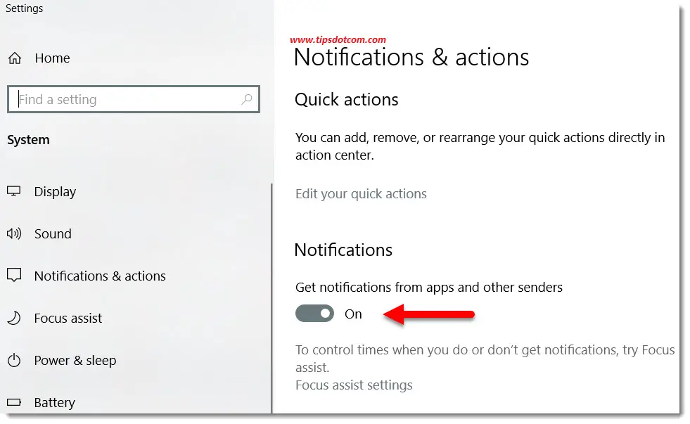 Notifications and actions settings in Windows 10 Notifications and actions settings in Windows 10
