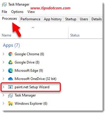 The setup wizard in Windows 10 task manager