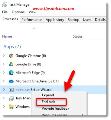 Use "end task" in task manager to stop the installation wizard
