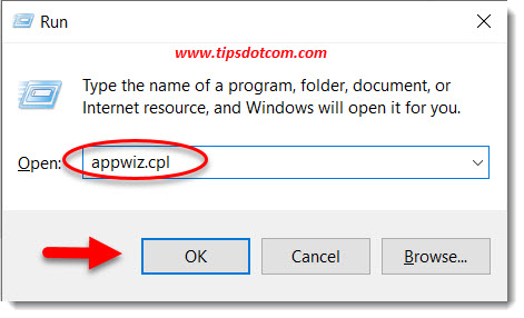 Type appwiz.cpl to open programs and features