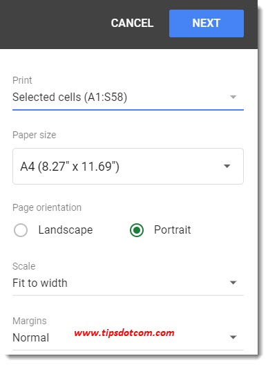 Google Sheets print settings Google Sheets print settings