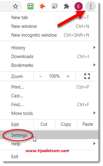 Google Chrome menu, select settings Google Chrome menu, select settings