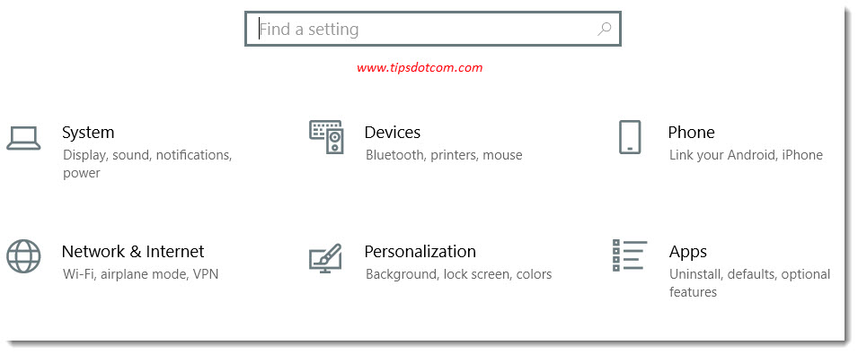 The Windows 10 settings screen The Windows 10 settings screen