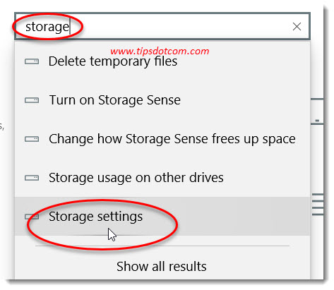 Type storage to find storage settings Type storage to find storage settings