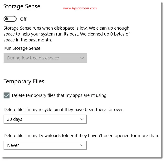 Storage sense settings Storage sense settings
