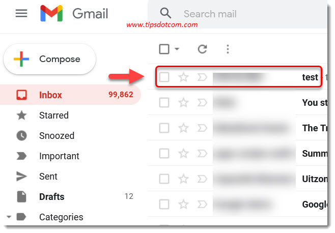 Incoming message in Gmail Incoming message in Gmail