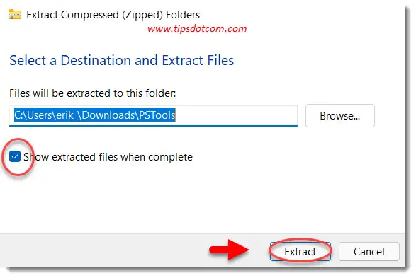 Select a destination for pstools Select a destination for pstools