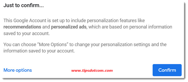 Google account personalization options
