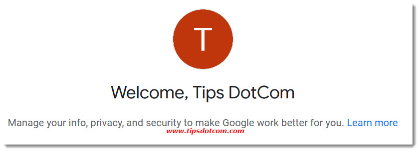 Google account welcome screen