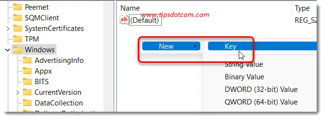 Create a new registry key Create a new registry key