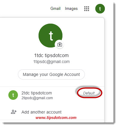 Changed the default Gmail account