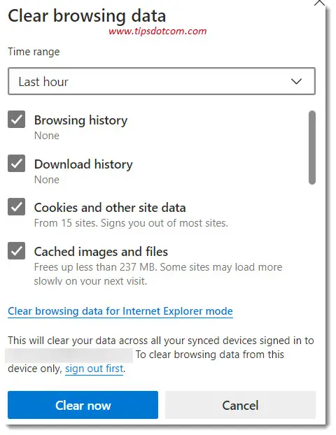 clear cache in edge