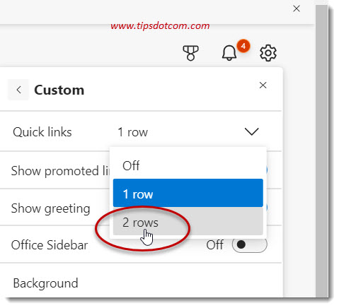 2 rows of Microsoft quick links 2 rows of Microsoft quick links