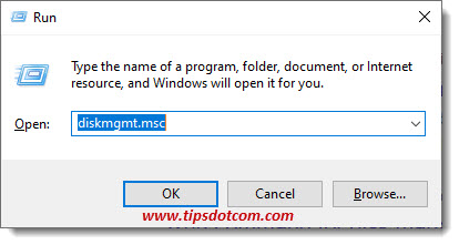 Type diskmgmt.msc and click ok