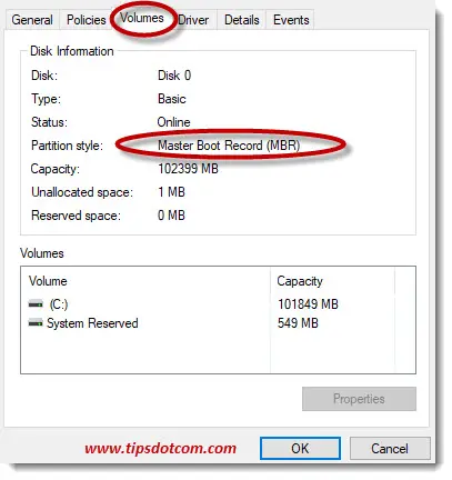 A Master Boot Record (MBR) partition style