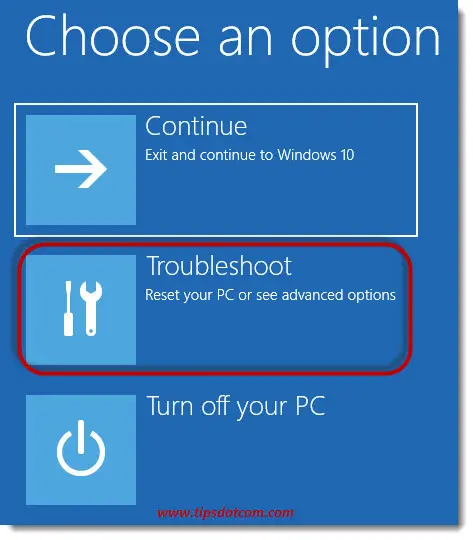 Select troubleshoot