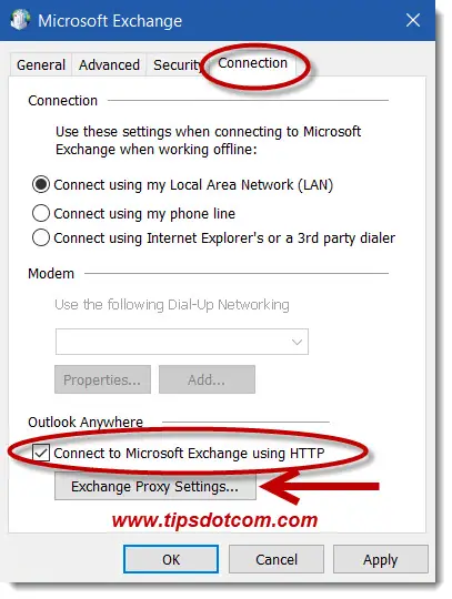 Configure the options in the connection tab