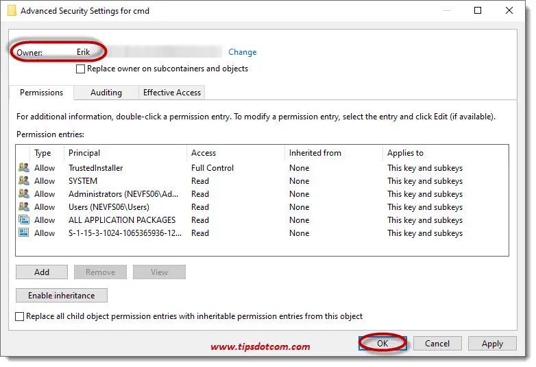 Advanced security settings for cmd Advanced security settings for cmd