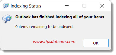 Outlook indexing status