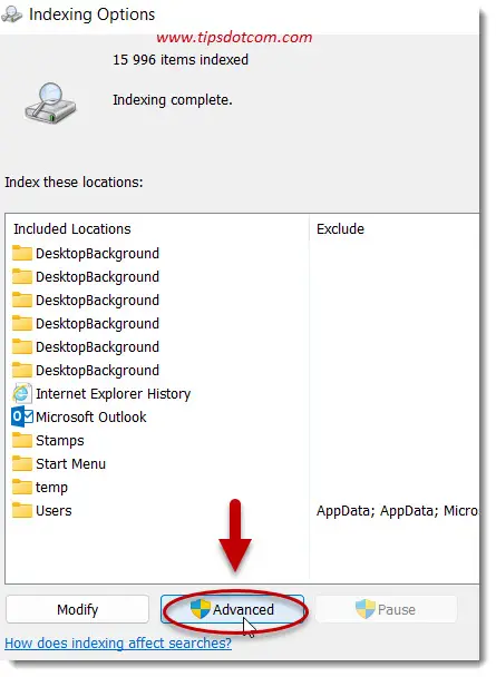Click the advanced options