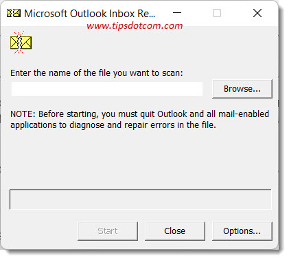 The inbox repair tool opening window