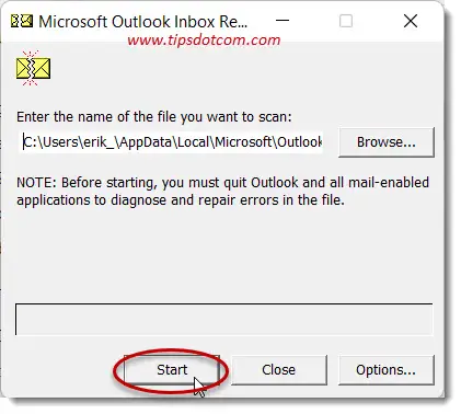 Enter your pst file and click start